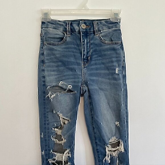 AMERICAN EAGLE Ne(x)t Level Stretch Hi-Rise Jegging Ripped High Waisted 00 CURVY - Picture 4 of 12